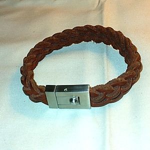 Chisel Stainless Steel Brushed Brown Braided Leather Bracelet (8.5 inch)